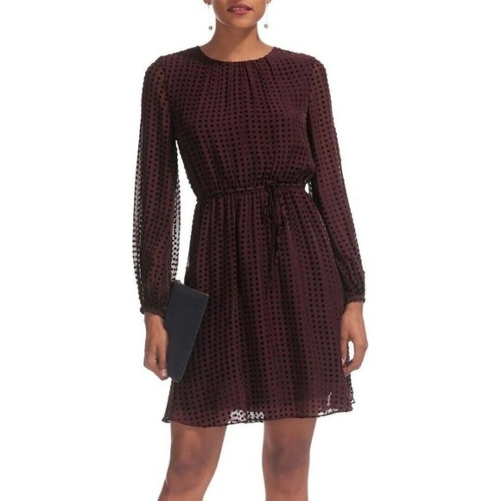 Whistles Mini Long Sleeve Chiffon Dress Silk Velvet Polka-Dots Purple Sz 4 Love